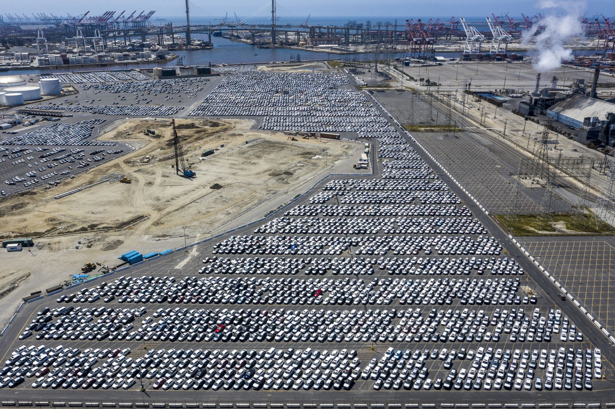 New cars stored at Port of Long Beach