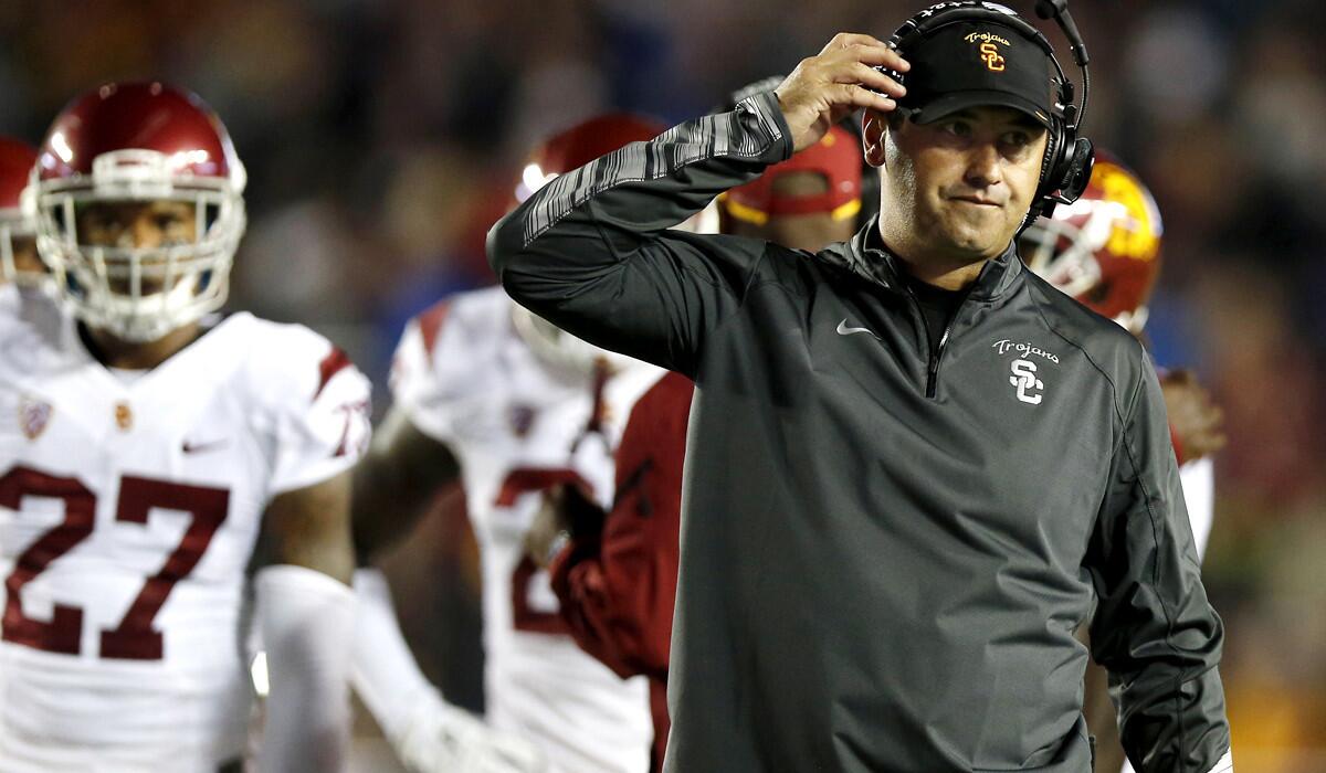 USC Coach Steve Sarkisian and the Trojans face a key Pac-12 Conference South game at No. 10-ranked Arizona on Saturday.