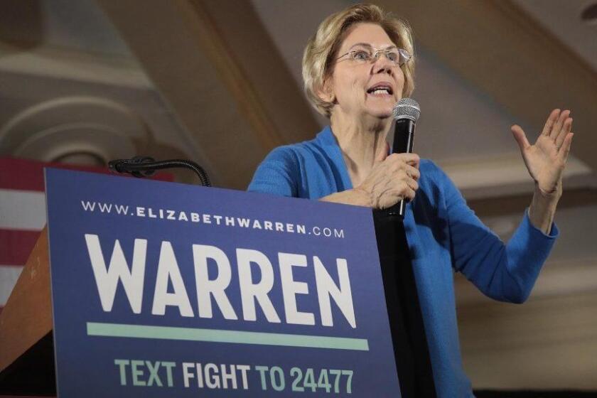 CEDAR RAPIDS, IOWA - FEBRUARY 10: Sen. Elizabeth Warren (D-MA) speaks at a campaign rally at the University of Iowa on February 10, 2019 in Iowa City, Iowa. Warren is making her first three campaign stops in the state since announcing yesterday the she was officially running for the 2020 Democratic nomination for president. (Photo by Scott Olson/Getty Images) ** OUTS - ELSENT, FPG, CM - OUTS * NM, PH, VA if sourced by CT, LA or MoD **