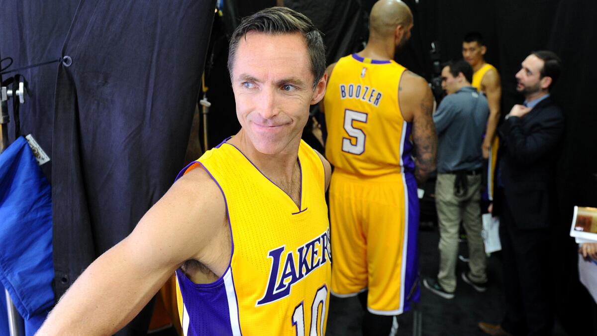 Lakers guard Steve Nash takes part in the team's media day in El Segundo on Monday.