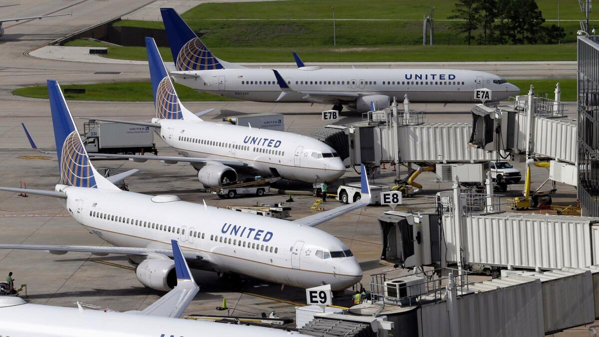 United Airlines planes wait at gates at George Bush Intercontinental Airport in Houston in 2015.