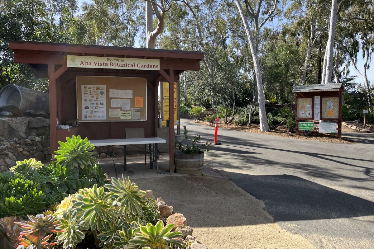 The front entrance of the Alta Vista Botanical Garden in Vista.