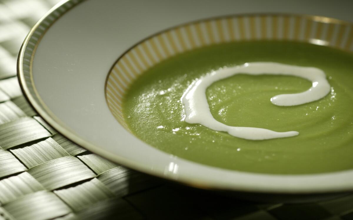 Sugar snap pea soup with Parmesan cream