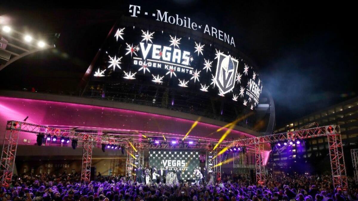 Fans gathered outside of the T-Mobile Arena in Las Vegas for the unveiling of the newest NHL team's name on Nov. 22.