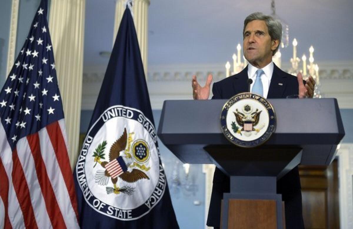 Secretary of State John F. Kerry delivers remarks on Syria at the State Department in Washington on Friday.