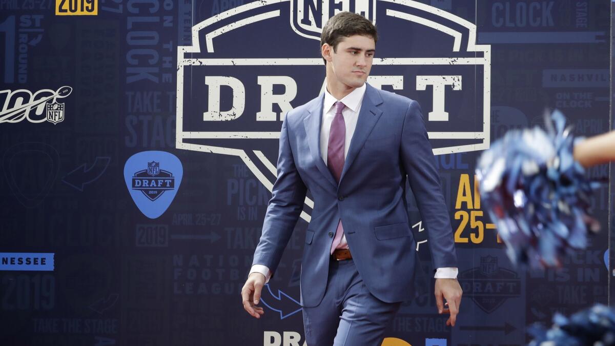 Duke quarterback Daniel Jones walks the red carpet at the NFL draft in Nashville on Thursday.