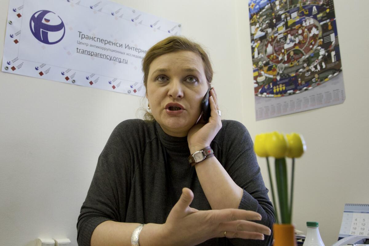 Elena Panfilova of Transparency International, which was searched by Russian officials as part of a wave of inspections of non-governmental organizations.