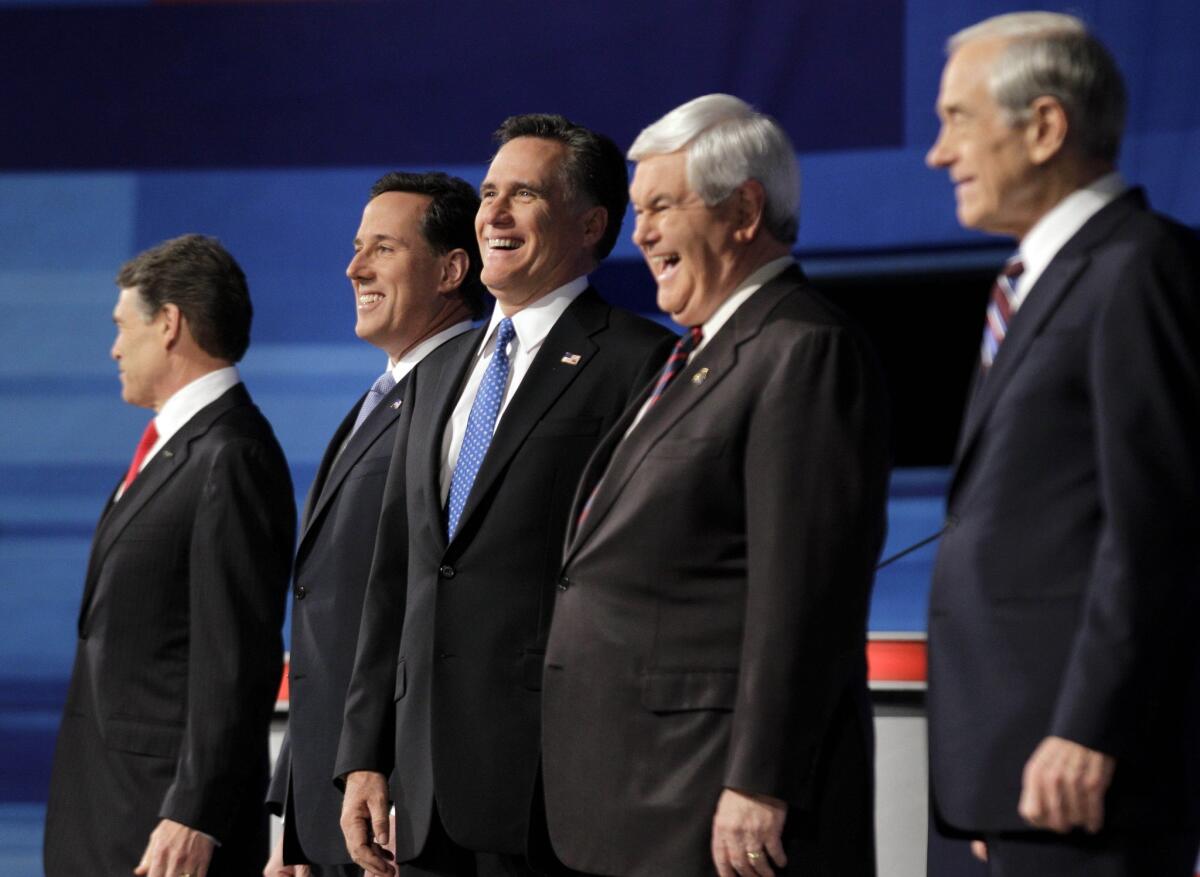 The 2012 Republican presidential candidates during one of a score of debates.