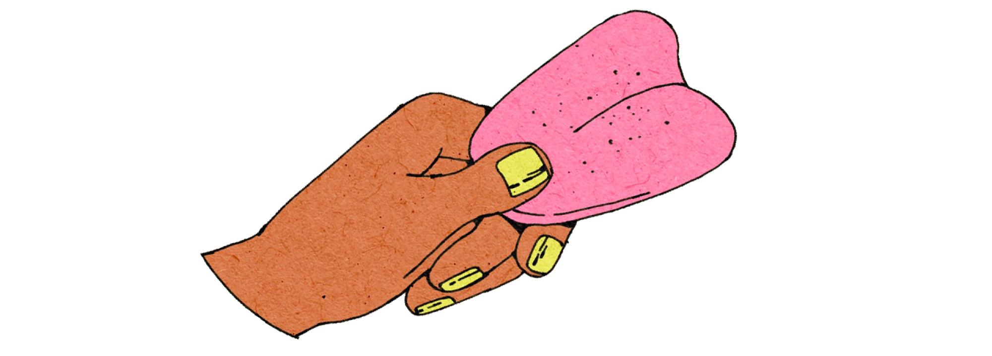 Illustration of a hand holding a fake tongue