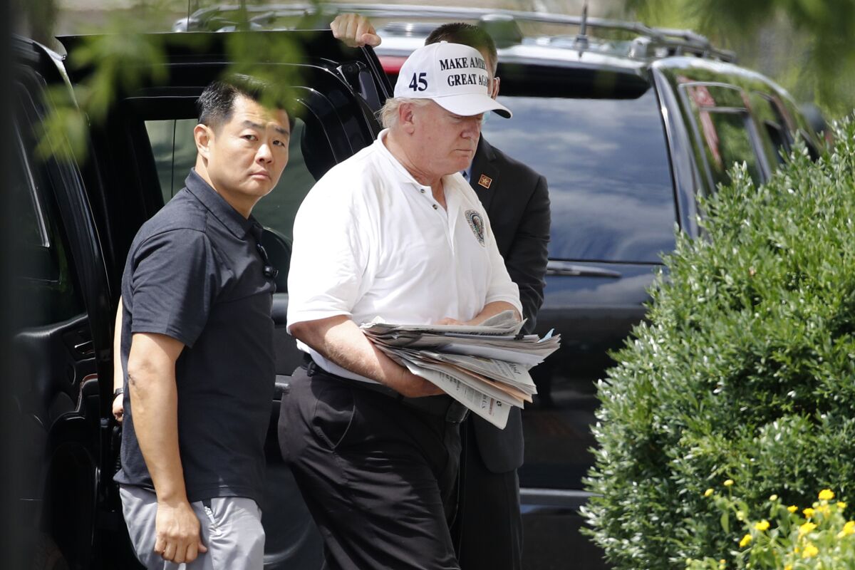President Trump returns to the White House on Saturday after a trip to his golf resort in Virginia.