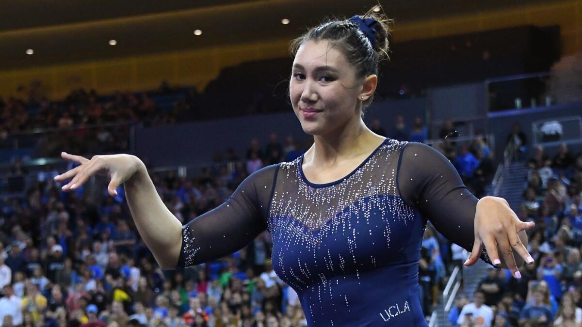 UCLA gymnast Kyla Ross competes in floor exercise routine during Saturday's meet against Arizona.