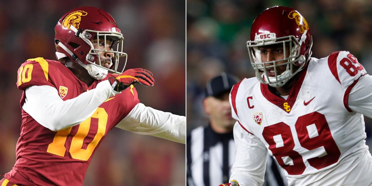 USC linebacker John Houston, left, and defensive end Christian Rector have played valuable roles for the Trojans in 2019.