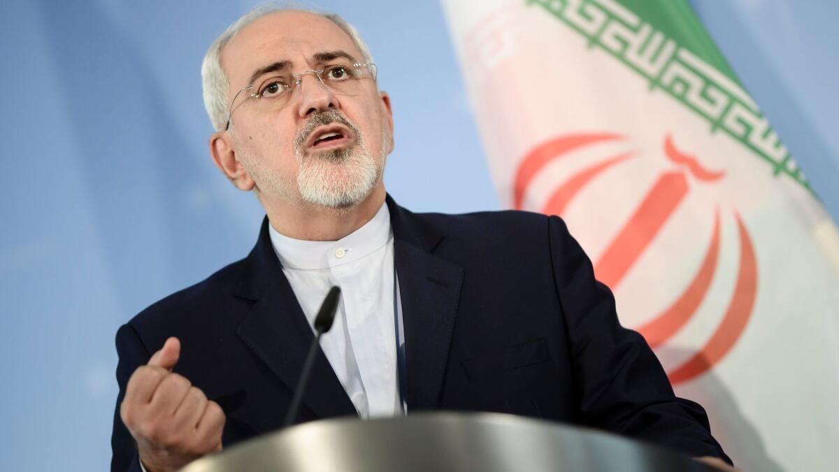 Foreign Minister of Iran Mohammad Javad Zarif speaks to the press in Berlin, Germany on June 27.