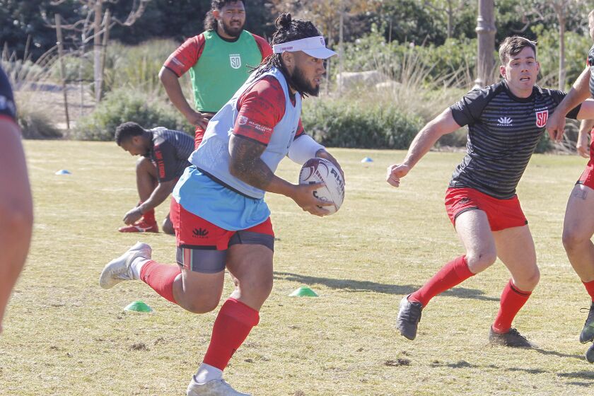 San Diego Legion rugby team player Ma'a Nonu works out with his team during practice on February 6, 2020 in Encinitas, California.