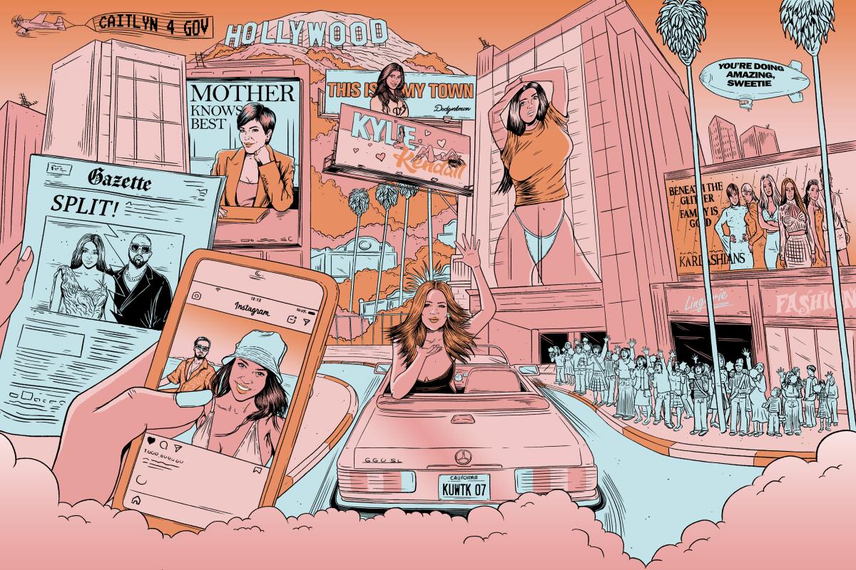 An illustration of the Kardashian family's takeover of Hollywood