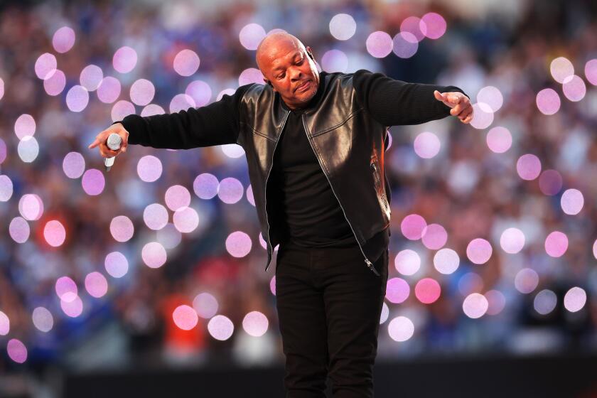 INGLEWOOD, CALIFORNIA - FEBRUARY 13: Dr. Dre performs during the Pepsi Super Bowl LVI Halftime Show at SoFi Stadium on February 13, 2022 in Inglewood, California. (Photo by Kevin C. Cox/Getty Images)