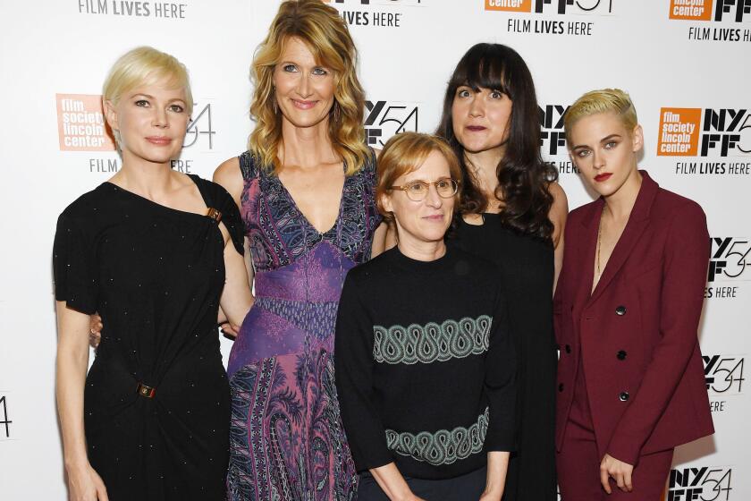 Director Kelly Reichardt, center, surrounded by actors Michelle Williams, from left, Laura Dern, Lily Gladstone and Kristen Stewart at the "Certain Women" premiere at the New York Film Festival.
