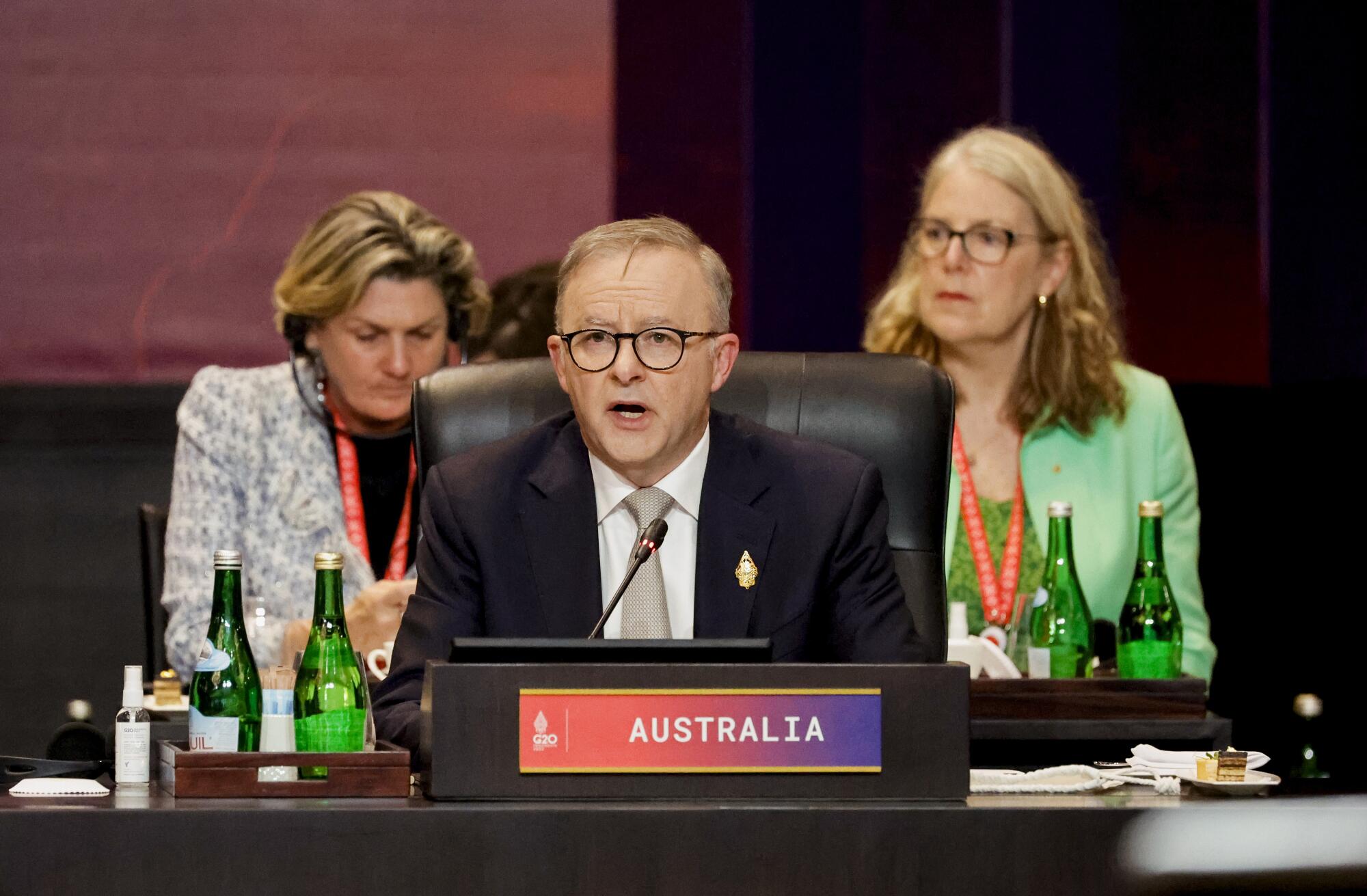 Australian Prime Minister Anthony Albanese speaking at a summit