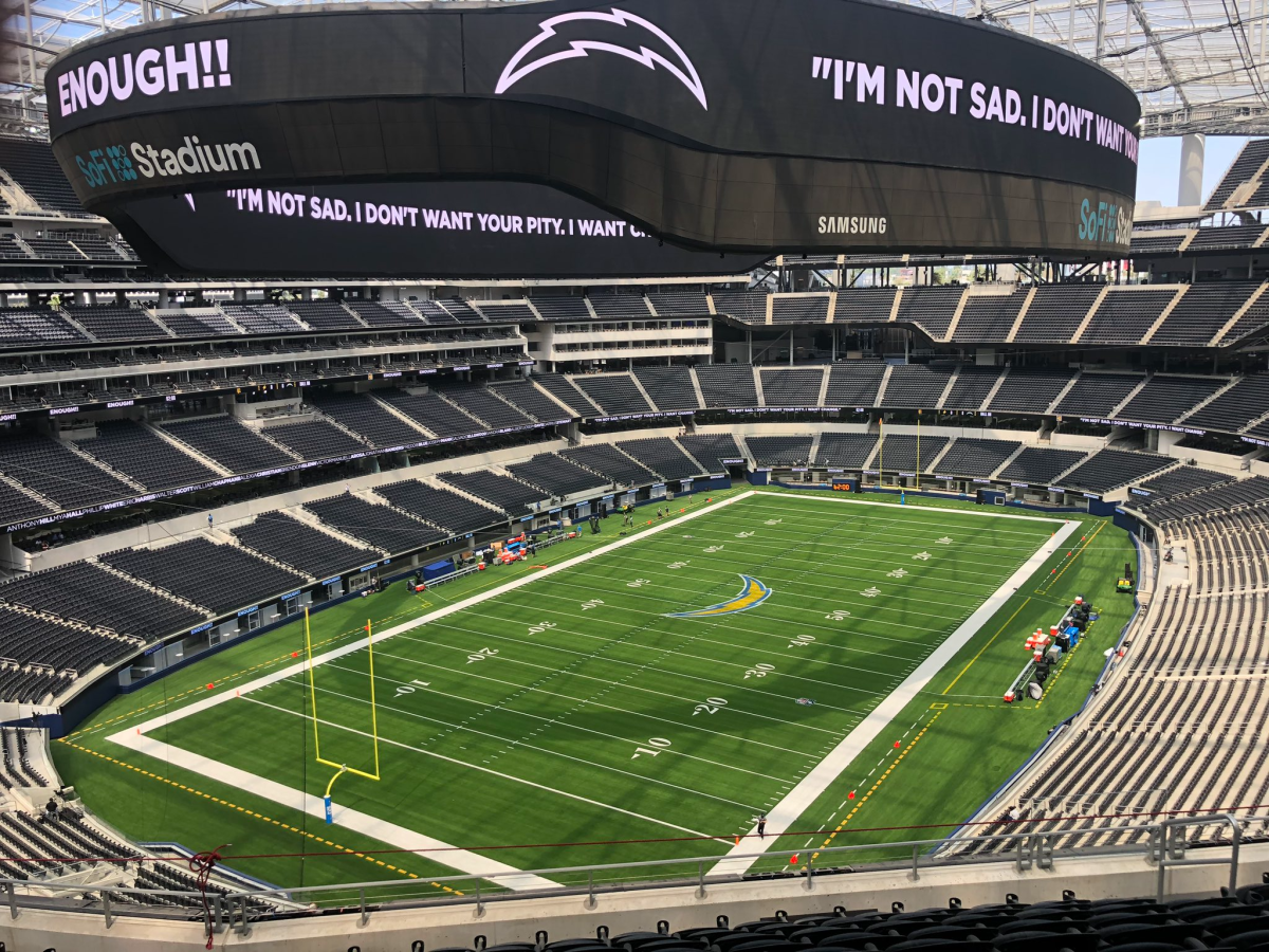 SoFi Stadium, ahead of a scheduled scrimmage for the Chargers.