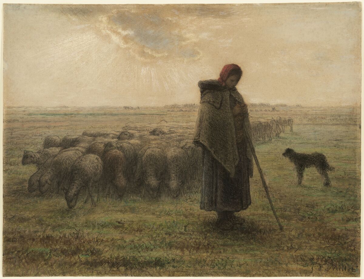 Jean-François Millet's "Shepherdess and Her Flock" is among the works on display in the new exhibition "Peasants in Pastel: Millet and the Pastel Revival" at the Getty