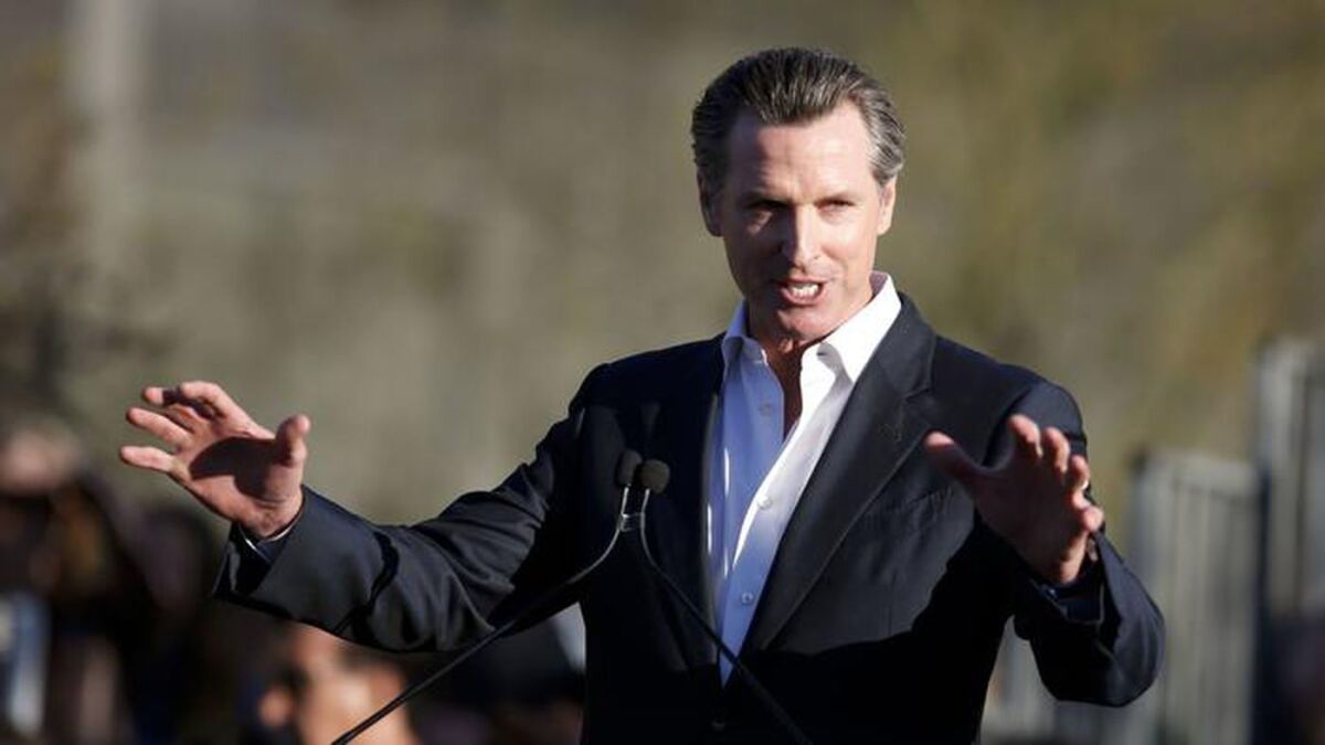 Gavin Newsom at a rally in Beverly Hills last month.