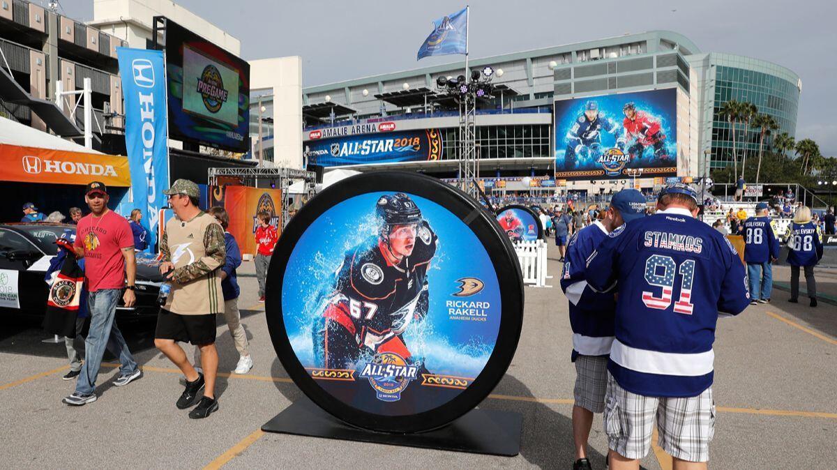 Fans attend the 2018 NHL All-Star skills competition at Amalie Arena on Saturday in Tampa, Fla.