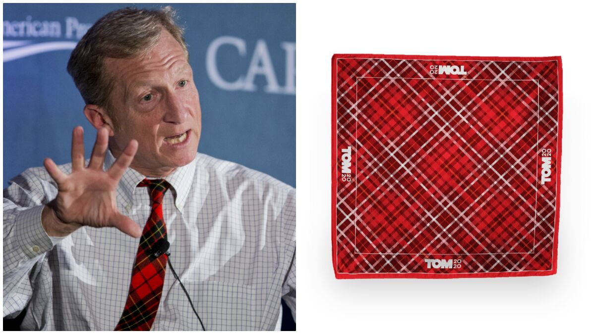 Candidate Tom Steyer has a penchant for plaid.
