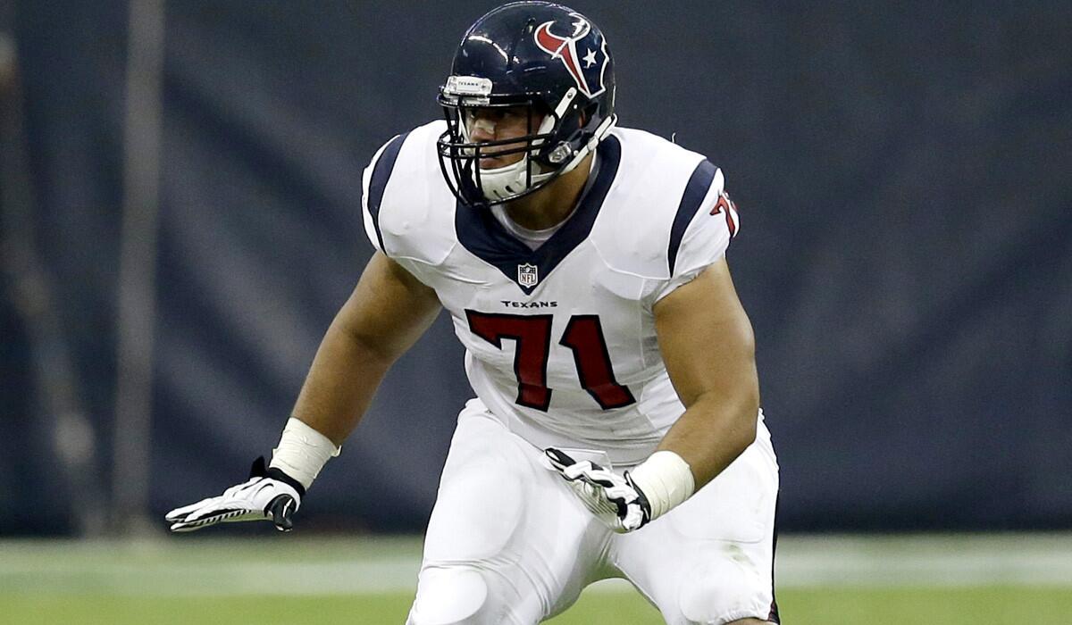 Texans rookie offensive guard Xavier Su'a-Filo, shown during last week's game, got plenty of action against the Raiders on Sunday.