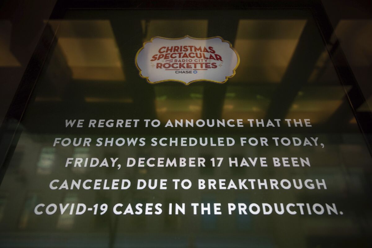 A message about cancellations displayed on a screen