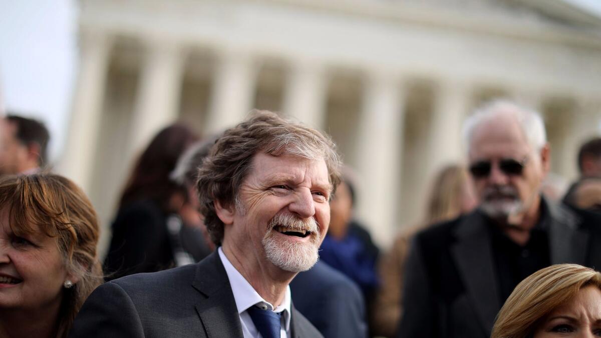 Conservative Christian baker Jack Phillips and members of his family and legal team Dec. 5 in front of the Supreme Court after the court heard the case Masterpiece Cakeshop vs. Colorado Civil Rights Commission.