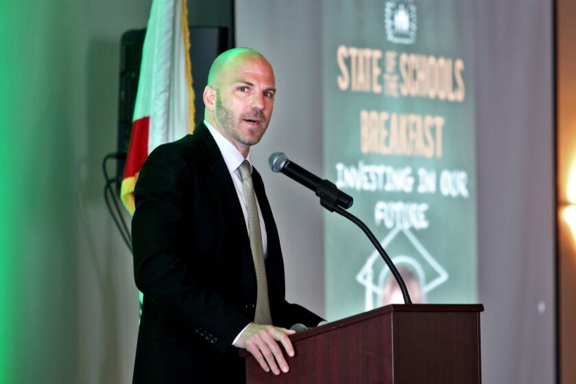 Burbank Unified School District superintendent Dr. Matt Hill speaks at the annual state of the school breakfast, sponsored by the BUSD and the Burbank Educational Foundation, at Castaway Restaurant in Burbank on Wednesday, Feb. 19, 2020.