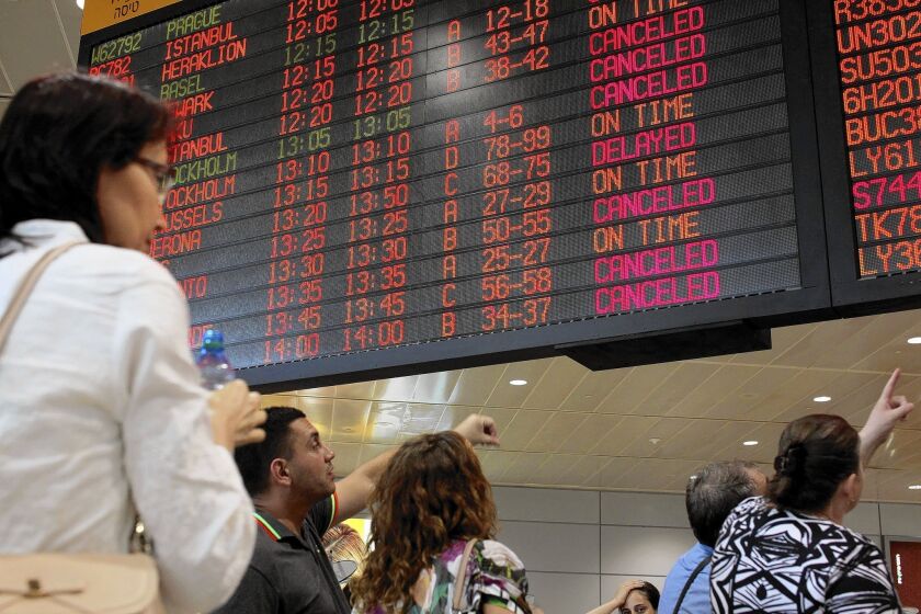 The U.S. ban on flights to and from Israel disrupted travel from Ben Gurion International Airport in Tel Aviv.