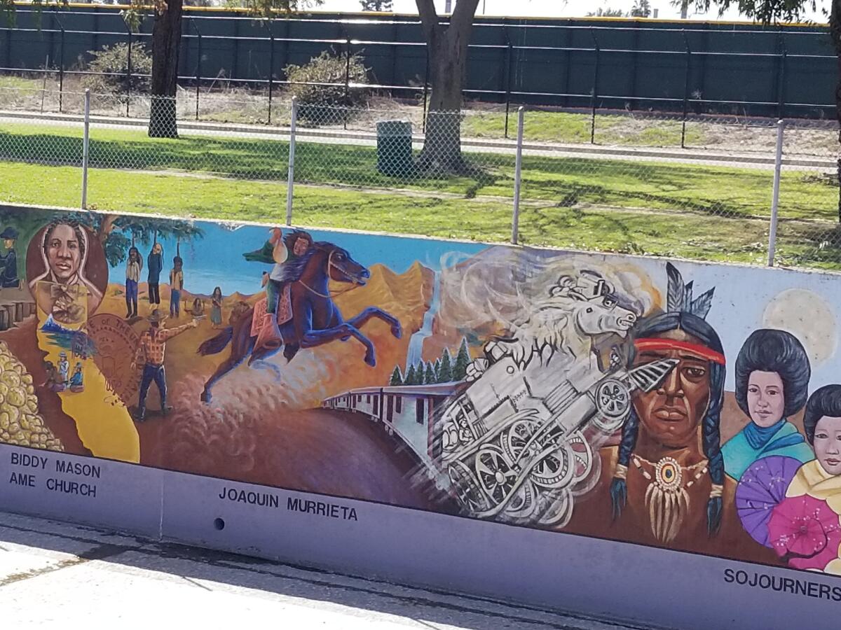 A section of the Great Wall of Los Angeles, a massive mural along a flood control channel in L.A.'s Valley Glen neighborhood.