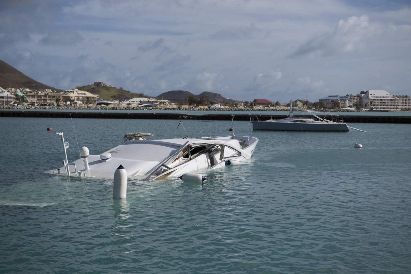 Submerged boats in Marigot on the French island of Saint Martin on Sept. 8, 2017.