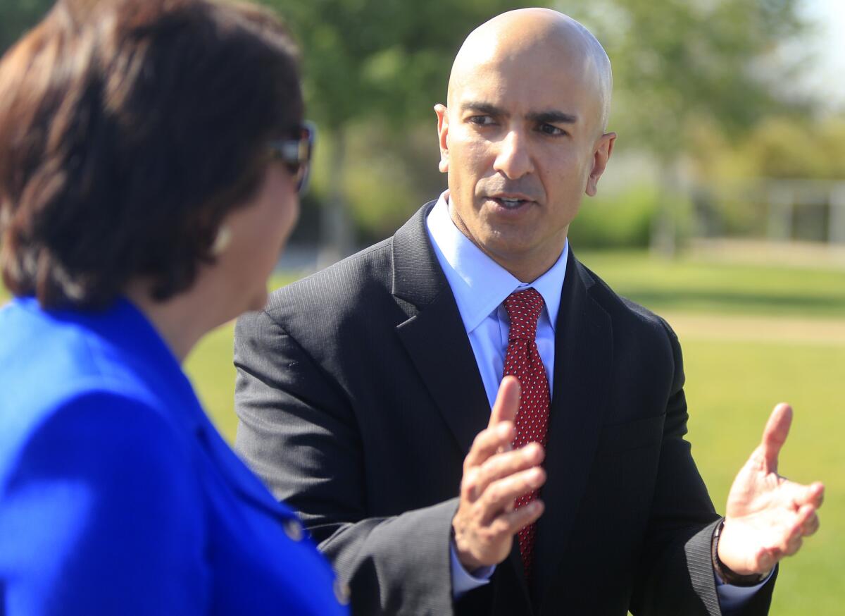 Republican gubernatorial candidate Neel Kashkari at a Downey campaign stop in March.