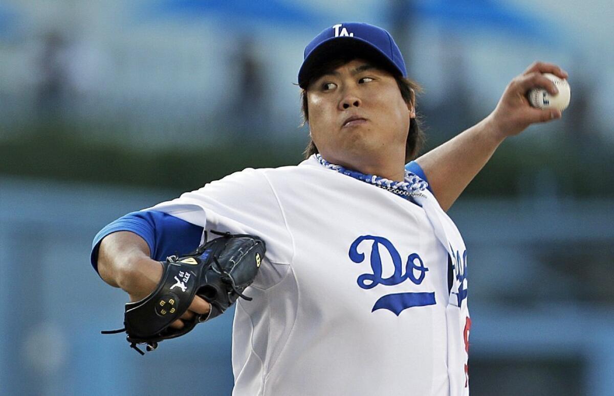 Dodgers Hyun-Jin Ryu pitches against the Cincinnati Reds on July 27.