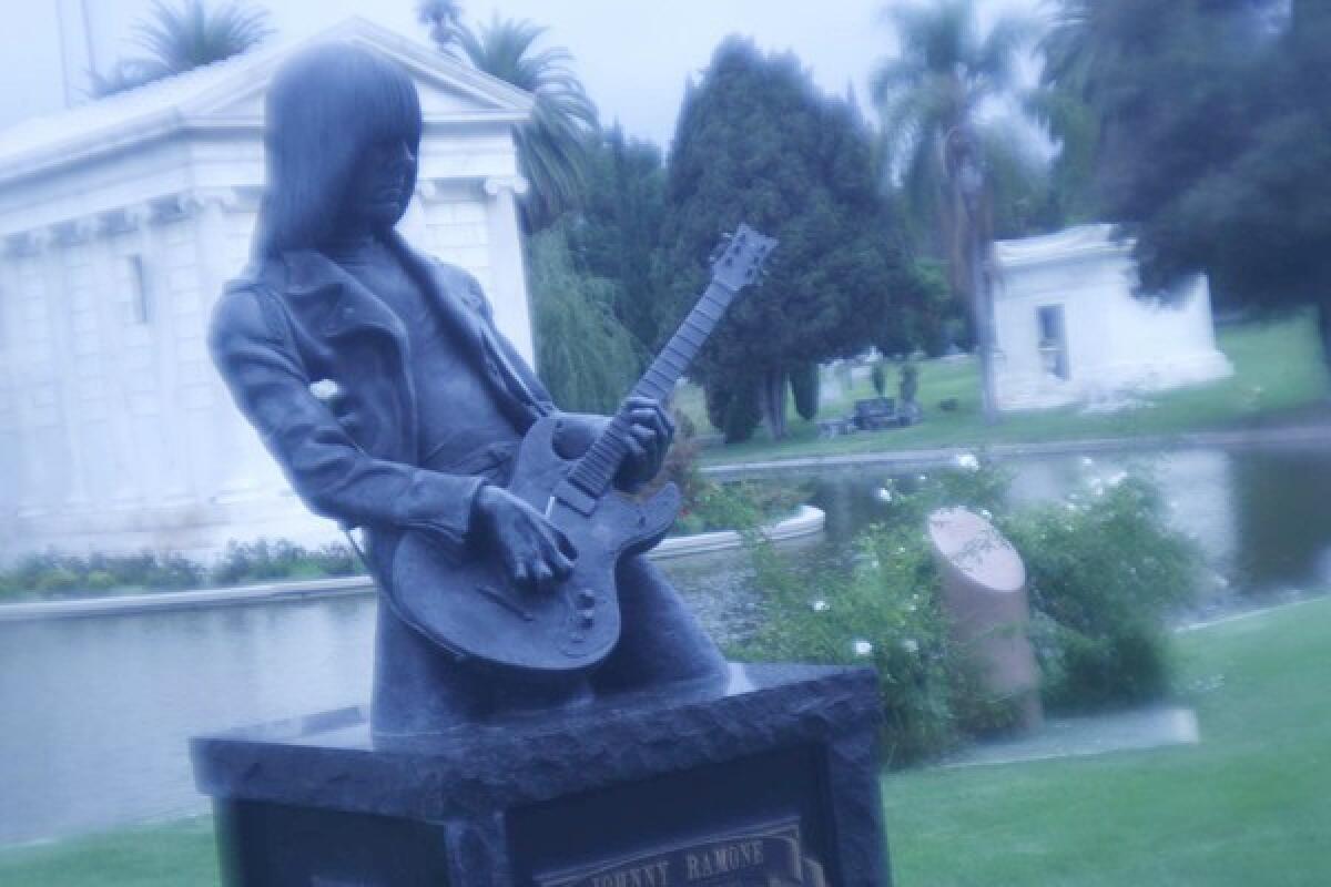 The Johnny Ramone statue at Hollywood Forever Cemetery.