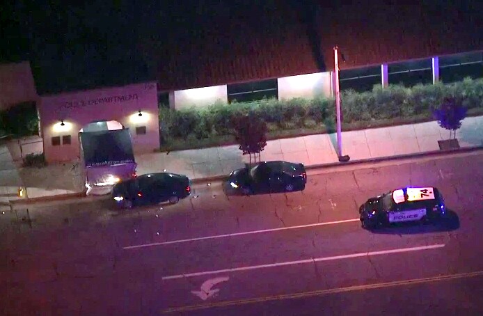 Suspect fatally shot, officer critically wounded outside La Habra police station 