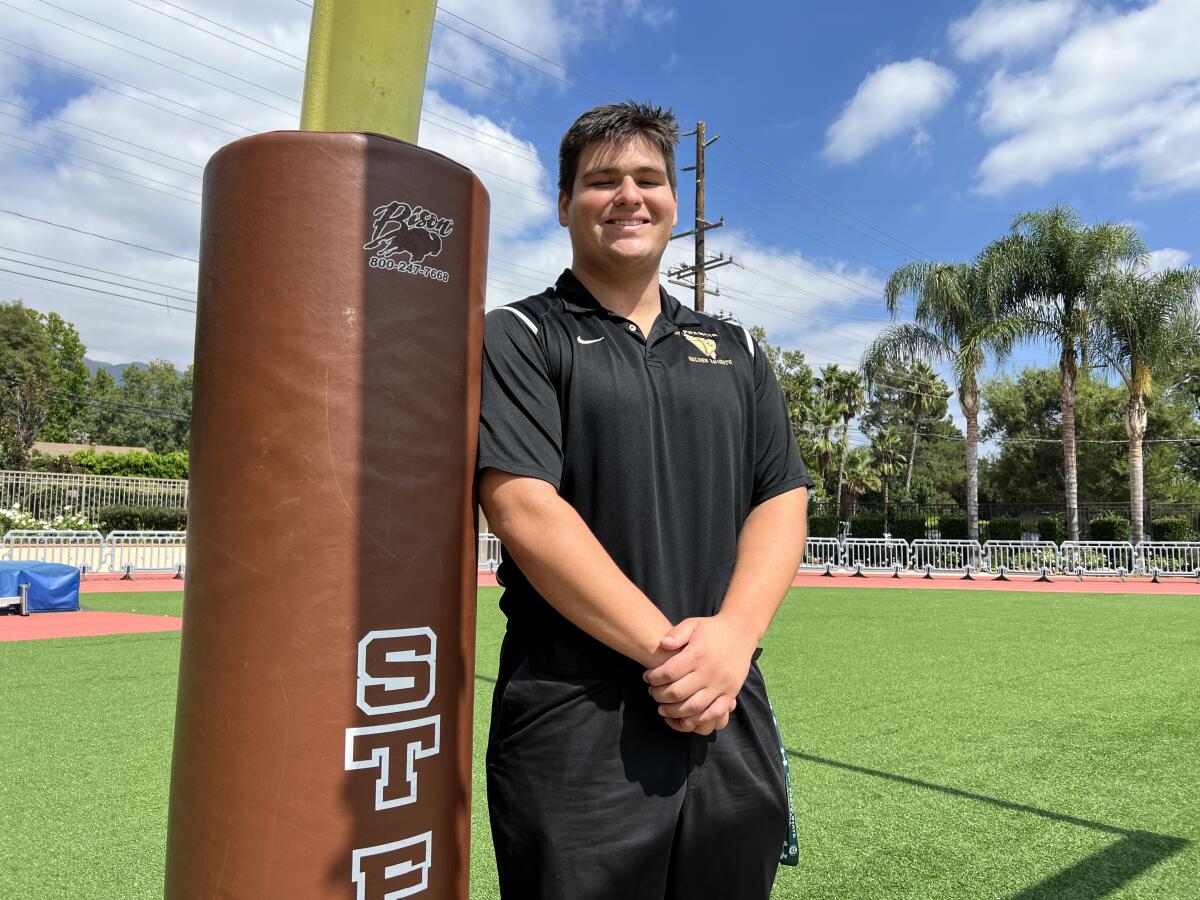 St. Francis lineman Phillip Ocon poses for a photo at the football field.