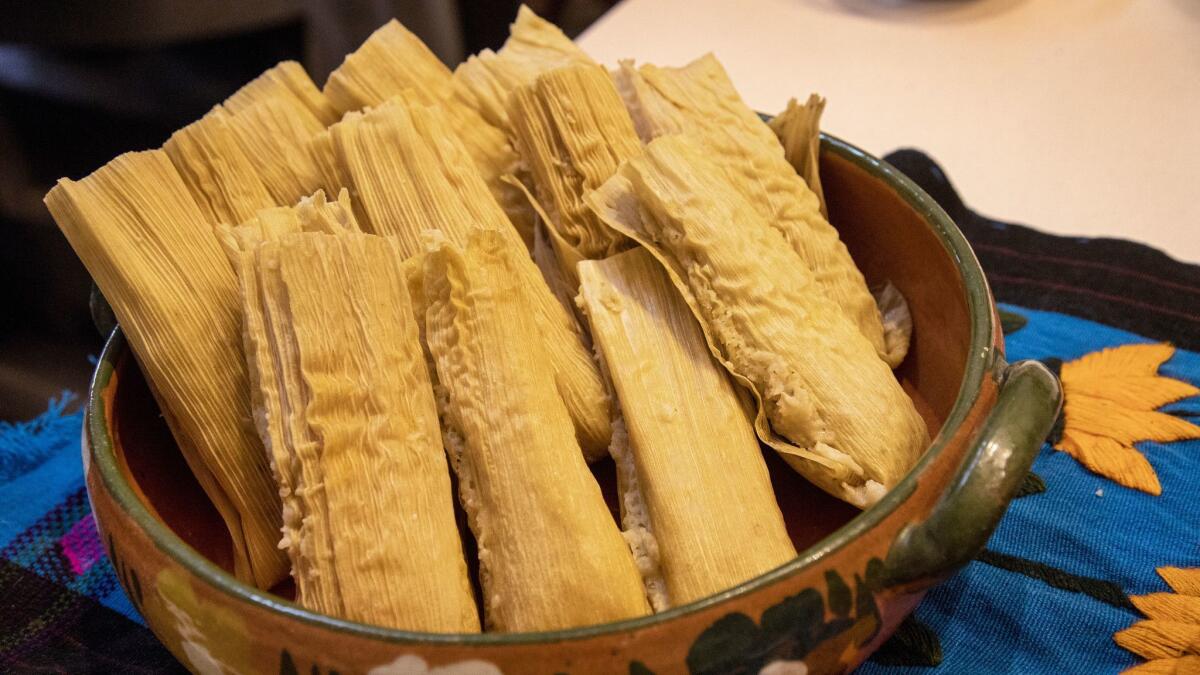 Vegetable tamales sit on the counter of Chef Wes Avila's home.