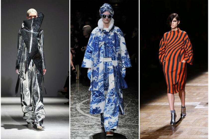 Looks from the fall and winter 2014 collections of Gareth Pugh, left; Undercover and Dries Van Noten, presented on Wednesday, the second day of the Paris ready-to-wear shows.