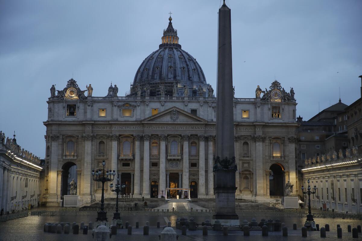 An empty St. Peter's Square at the Vatican. 