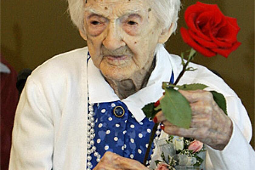 Edna Parker was photographed at her 115th birthday party in Shelbyville, Ind..