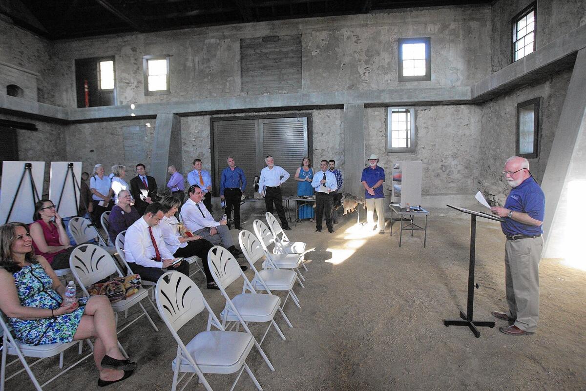 Recreation Supervisor Mark Sturdivant speaks to the Glendale City Council and residents at the Le Mesnager Barn at Deukmejian Wilderness Park to discuss the future of the barn. The presentation and tour was part of the city's Work Boot series.