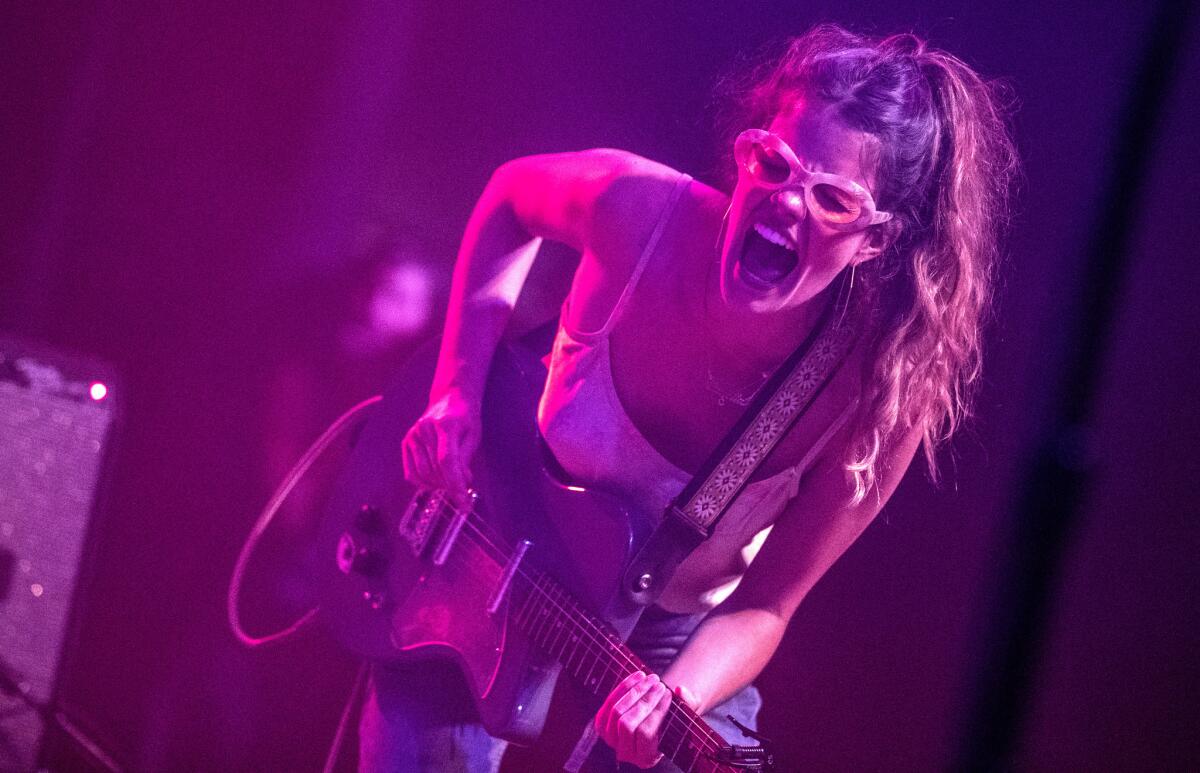 Hinds guitarist/vocalist Carlotta Cosials onstage at Coachella 2017.