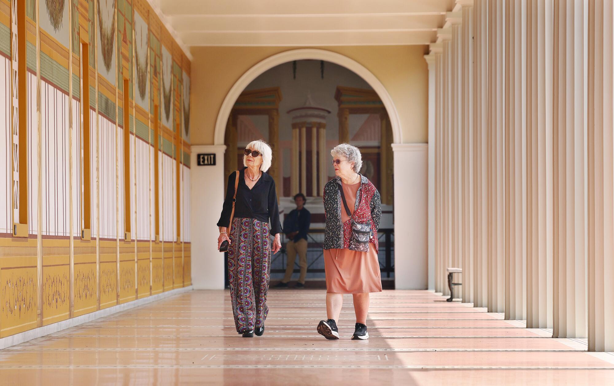 Pacific Palisades resident and 40-year-old neighbor Claudette Brown, left and Eva Kurtz, visit Getty Villa.