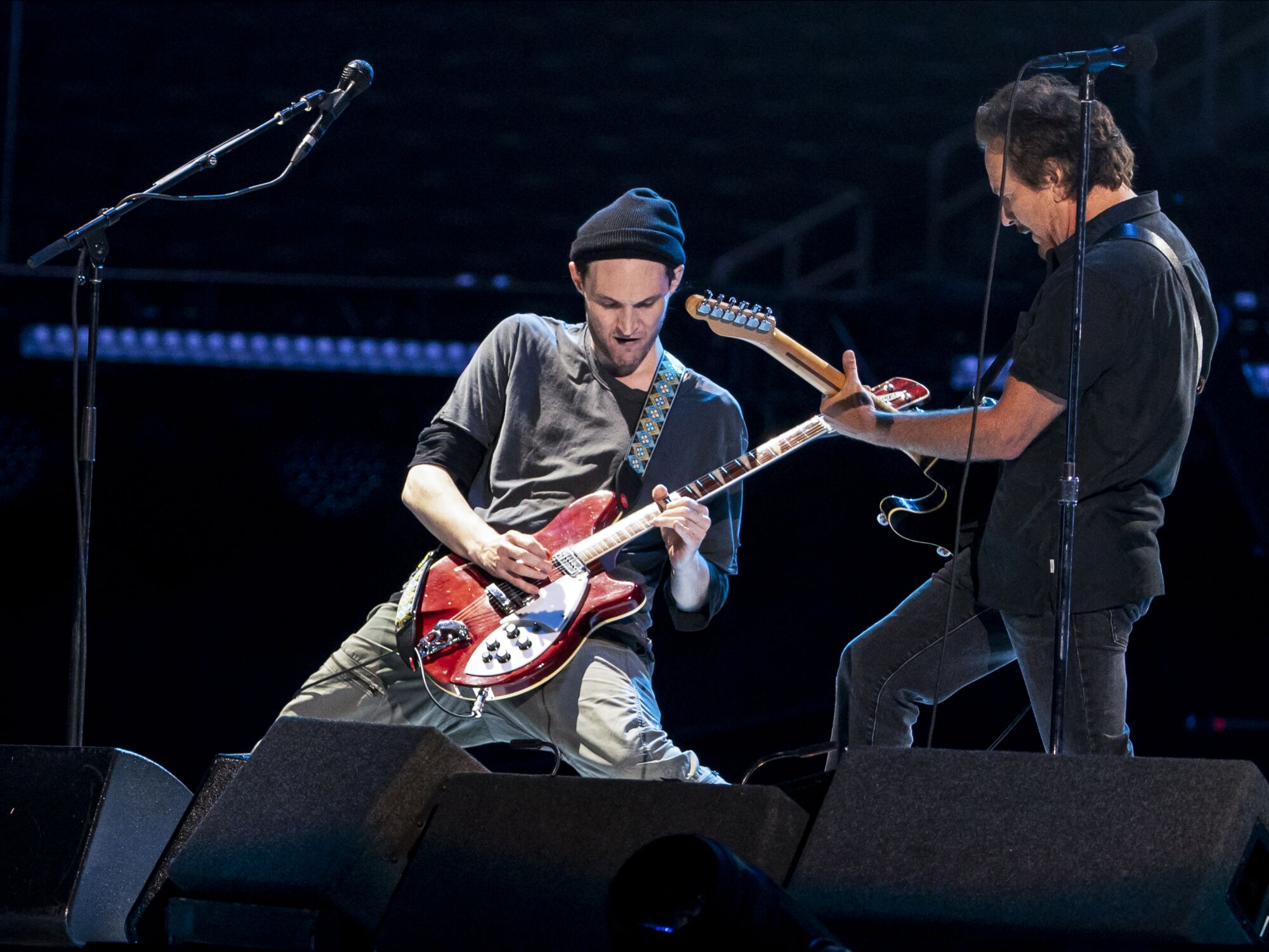 Josh Klinghoffer and Eddie Vedder play together at the Vax Live concert 