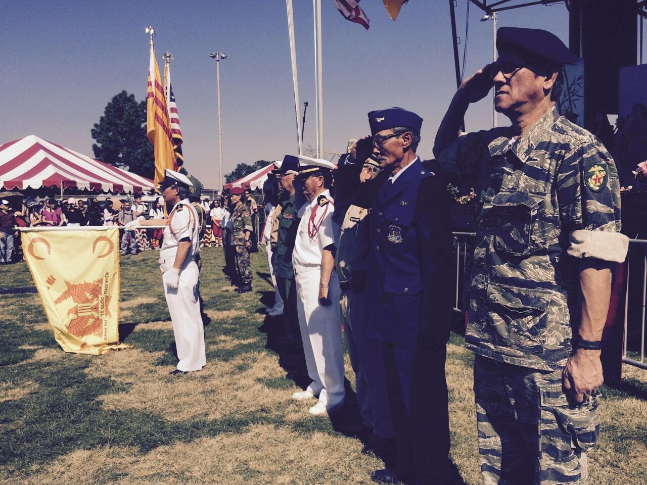 Republic of Vietnam Warriors Association members conduct the flag ceremony at the San Diego Tet Festival 2016.