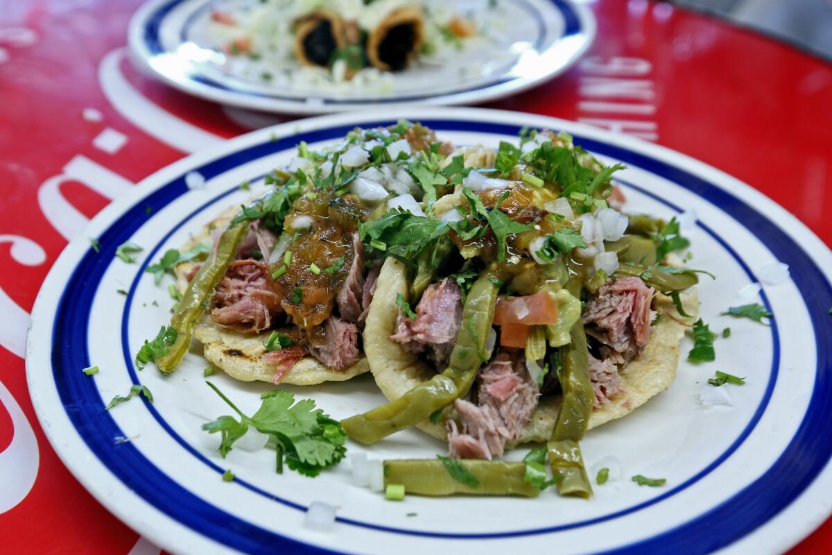 Carnitas tacos at Los Cinco Puntos. 