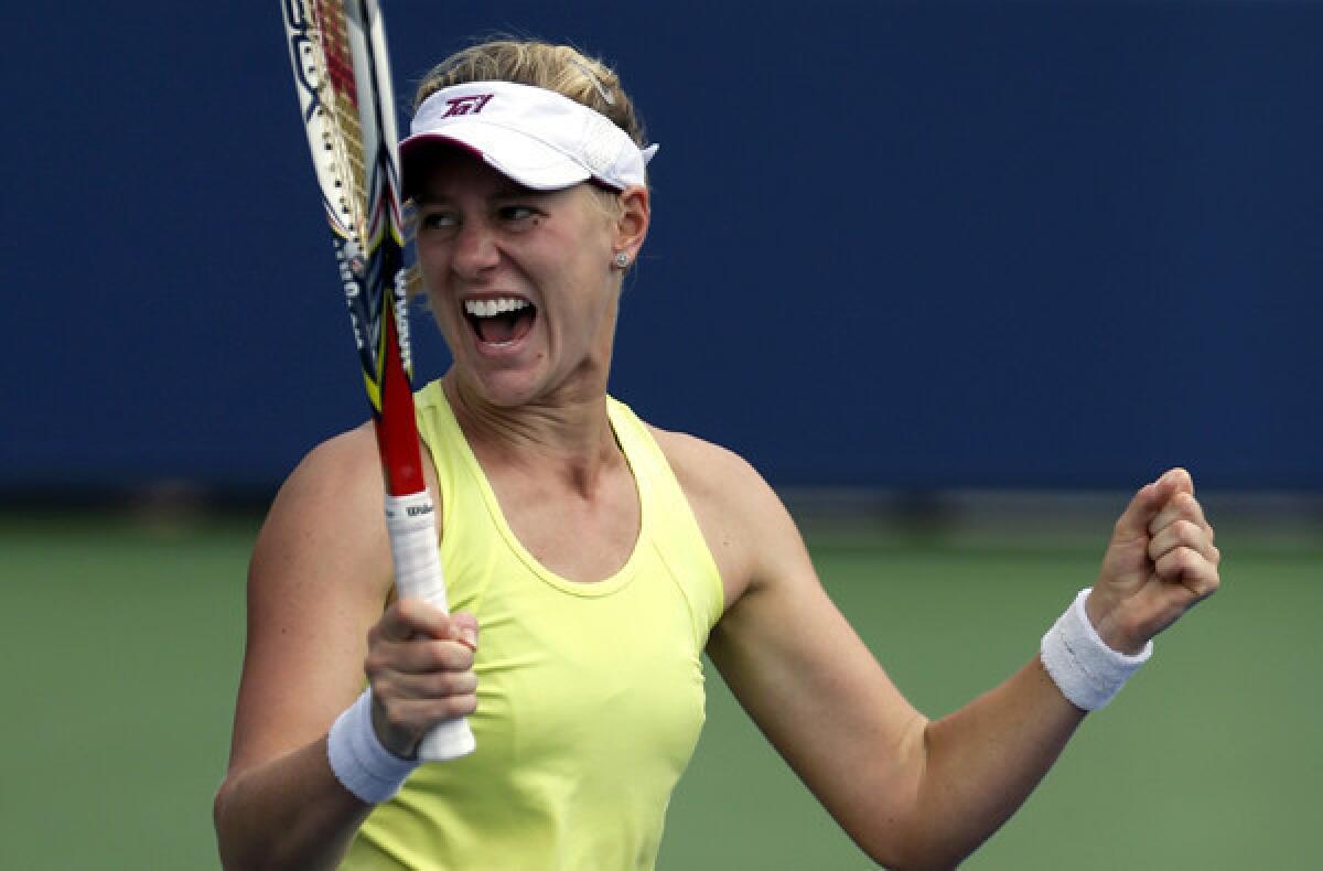 Alison Riske reacts after beating Petra Kvitova in a third-round match at the U.S. Open on Saturday.